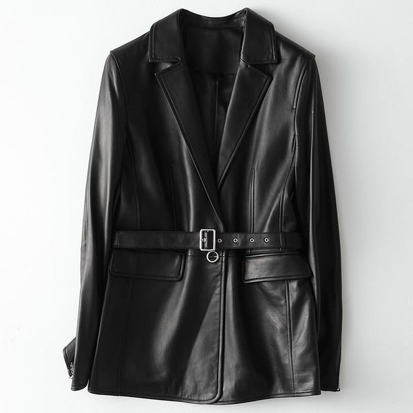 

women's leather & faux jacket korean real sheepskin coat female spring autumn clothes slim 2021 femme veste pph3049, Black