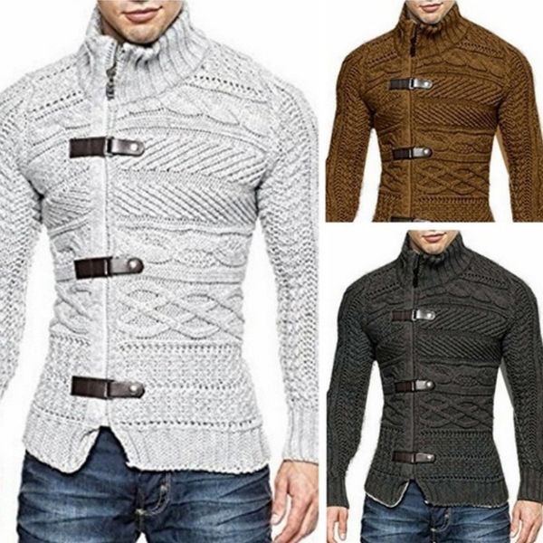 

sweater 2021 autumn and winter european american turtleneck casual men's leather buckle long-sleeved jacket plus size, White;black