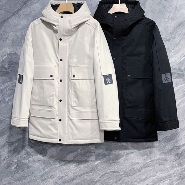 

2022 medium length men's jacket parka hooded pocket thicken warm large size winter casual fashion windproof male cotton coat, Black;brown
