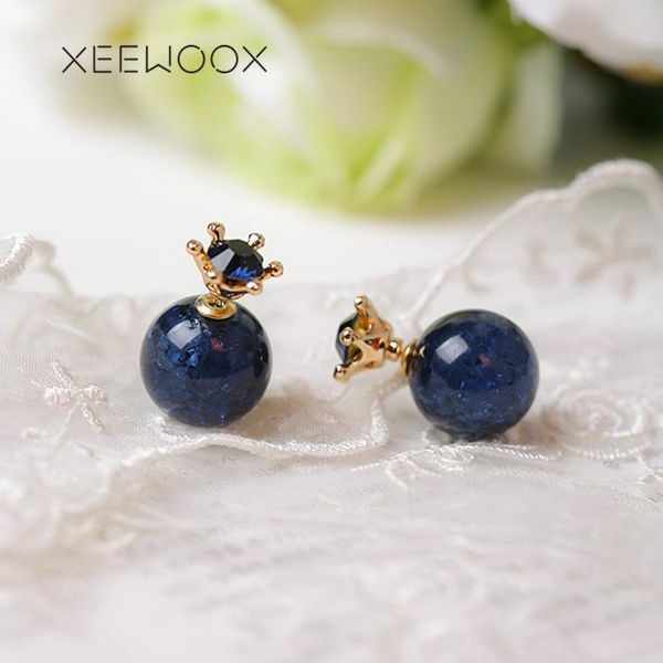 

stud deep blue crystal mysterious crown cute romantic lovely woman girl statement earring xeewoox design party gift, Golden;silver