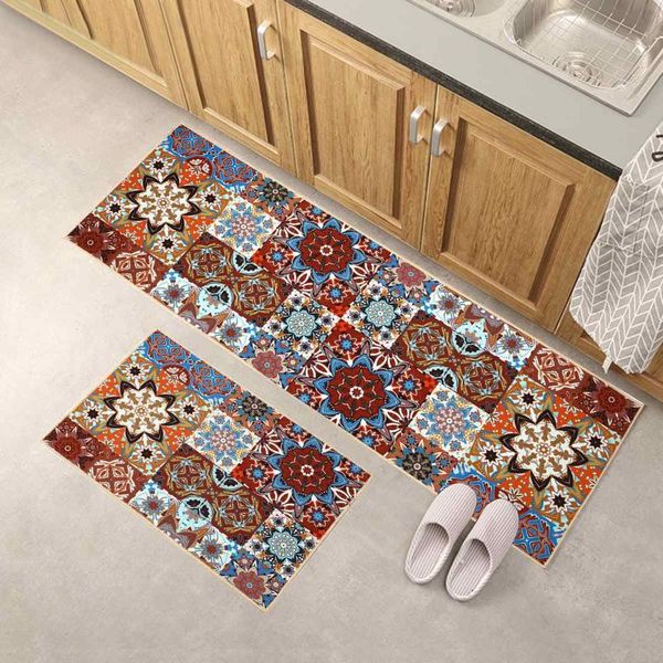 

2pcs/set anti-slip kitchen mat wear-resistant floor mat printed carpet doormat hallway geometric bath oil-absorbing long