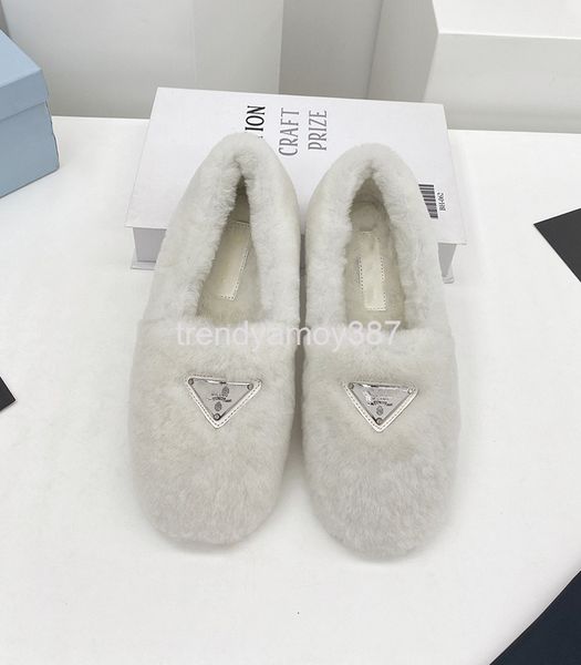 

boots autumn and winter triangular buckle wool single shoes women's flat bottom wear warm lazy casual cotton, Black