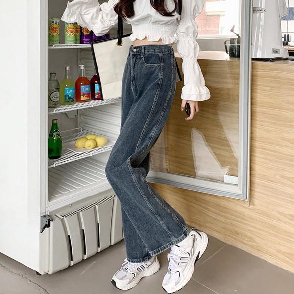 

women's jeans spring autumn straight tube loose 2021 chic style high waist slim broad leg pants rac, Blue