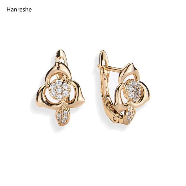 

stud hanreshe copper flower earrings vintage jewelry beautiful romantic zirconia luxury statement rhinestone earring girl gift, Golden;silver