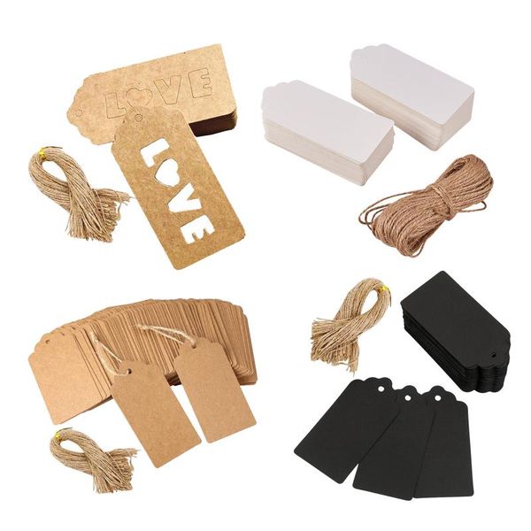 

100pcs blank kraft paper gift tags scallop label luggage wedding + strings