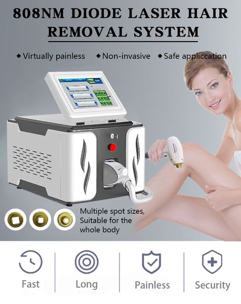 

professional portable 808nm diode laser hair removal machine for all skin depilation with 8 inch true color led touch screen, Black
