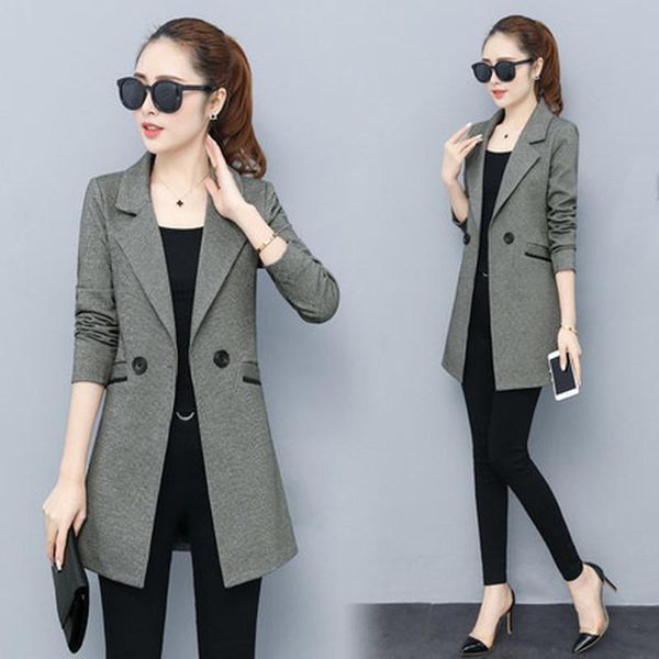

women's jackets 2021 spring and autumn fashion retro plaid casual long section small suit jacket tide, Black;brown