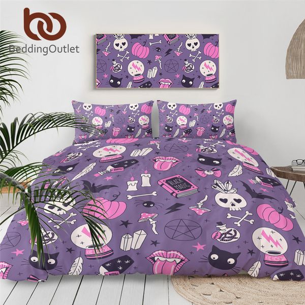 

beddingoutlet black magic bedding set witchcraft bedspread crystal ball duvet cover skull bats bed set witching purple bedlinen c0223