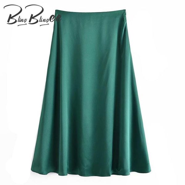 

skirts blingblingee summer casual satin green high waist maxi female side zipper long skirt women ankle length home style, Black