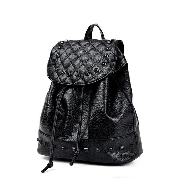 

backpack women korean style pu leather casual rivet travel bag school black