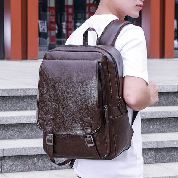 

backpack fashion men's waterproof pu leather male bag college style large capacity shoolbag for boys men lapbags mochila