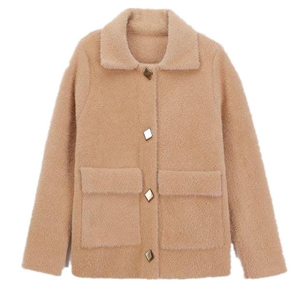 

women's wool & blends nice autumn knitted cardigan short fashion imitation mink sweater coat women, Black