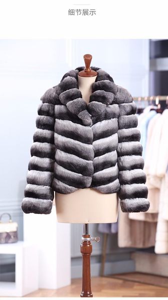 

women's fur & faux arlene sain custom chinchilla gray winter long silver coats women jacket. 366, Black