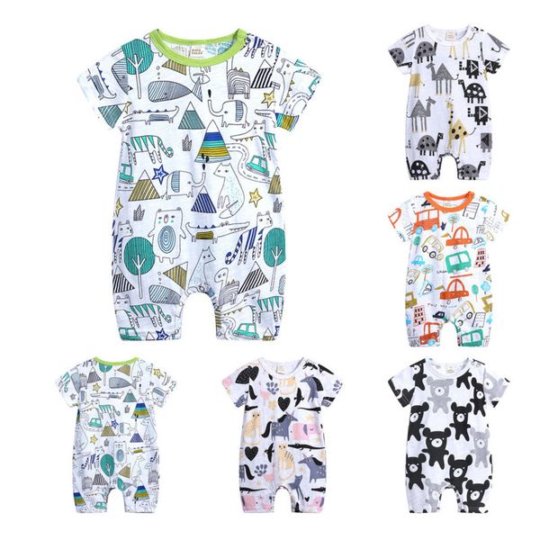 

baby bodysuit romper harem rompers jumpsuit summer soft breathable cartoon print short sleeve onsies 0-24 months baby breathable h23dflr, Blue
