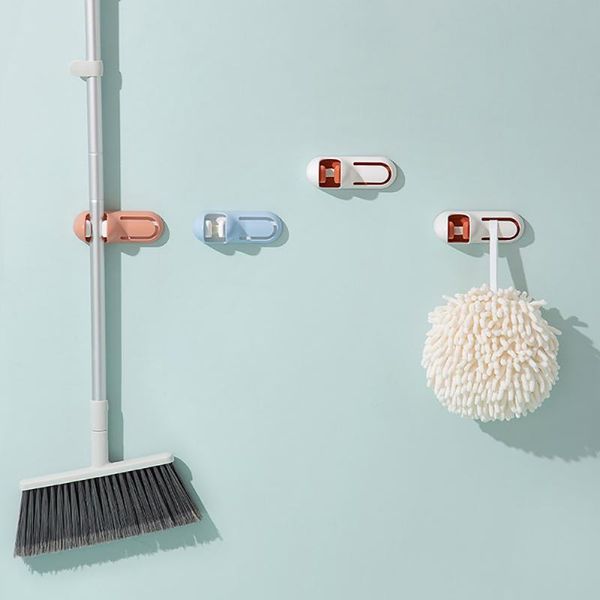 

hooks & rails wall mounted mop organizer holder brush broom hanger home hanging clip bathroom strong viscose punch storage