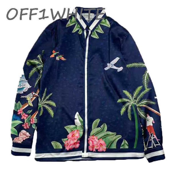 

casablanca men's shirts style surfing 21ss wave gradient flower silk men and women's long sleeve shirt, White;black