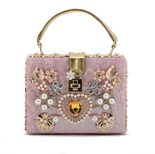 

factory wholesale women bag acrylic alloy carved handbags sweet and lovely diamond shoulder bags elegant temperament pearl beads handbag 7 c