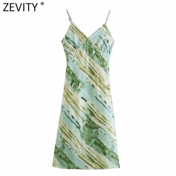 

zevity women tie dye print sling midi dress female chic backless bow zipper spaghetti strap summer beach vestido ds8223 210603, Black;gray