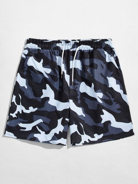 

romwe guys camo drawstring shorts 520k#, Black