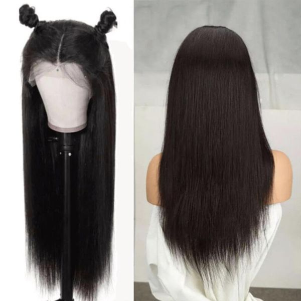 

lace wigs hairmoda peruvian straight 32 inch human hair for black women 6x1/13x1 t part wig pre plucked 150% density, Black;brown