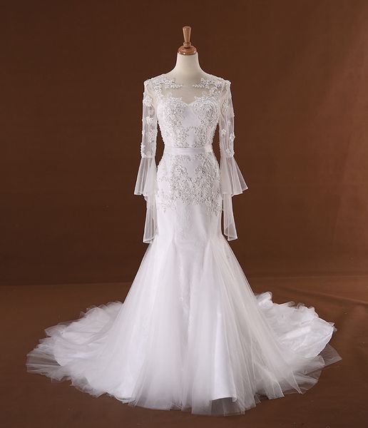 

elegant white scoop sleeves applique beads mermaid wedding dresses bridal pageant dresses wedding attire dresses custom size 2-18 w310013