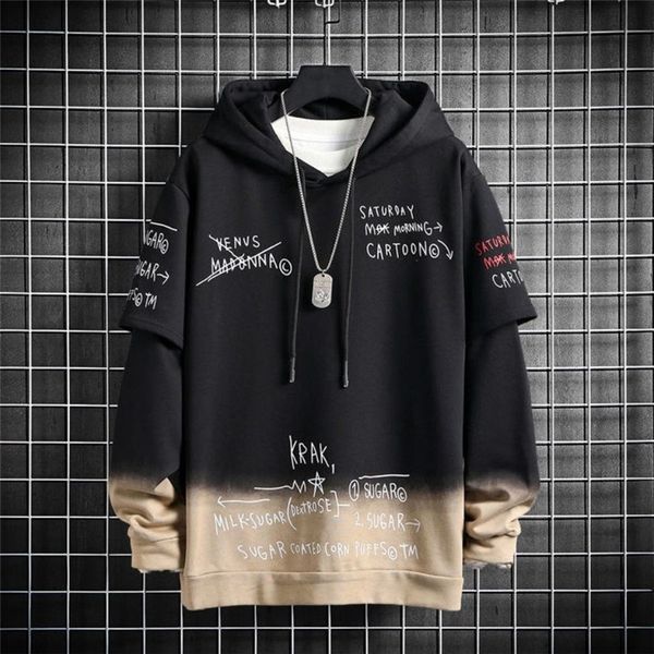 

2021 new homens hip hop retalhos streetwear outono harajuku pulver sweatshirts coreano preto com capuz moda de es dimenses engraado hoo, Black