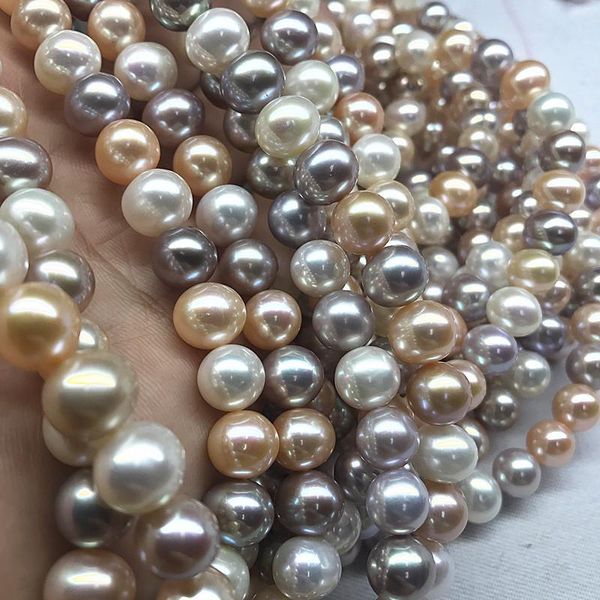 

chains freshwater pearl near round flawless 9-10mm candy color mixed necklace gift selection of good products real shooting, Silver