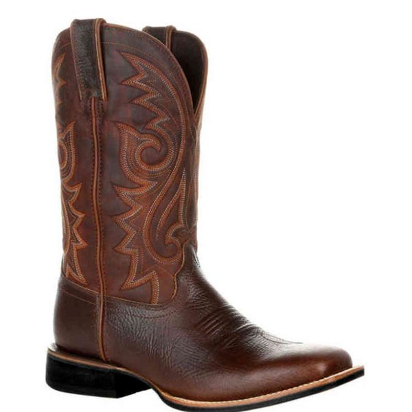 

middle men retro tube western cowboy boots motorcycle riding embroidery outdoor anti-skid pu sewing deep v-mouth sleeve feet dh310, Black