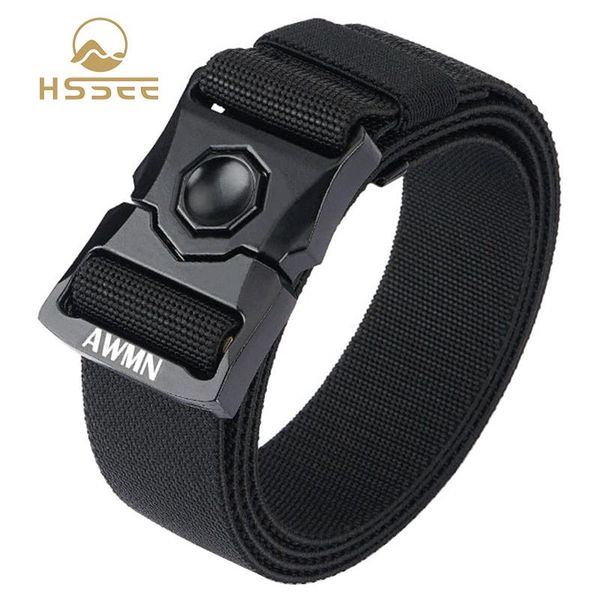 

waist support hssee stretch tactical belt 95cm-125cm strong elastic fiber outdoor sports zinc alloy pluggable buckle gear, Black;gray