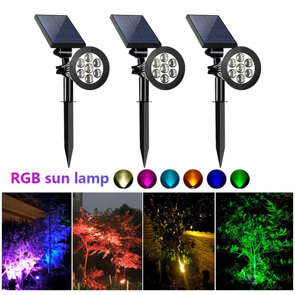 

solar lamps powered 7 leds ground spotlights rgb waterproof security light outdoor color changing for garden yard pathway