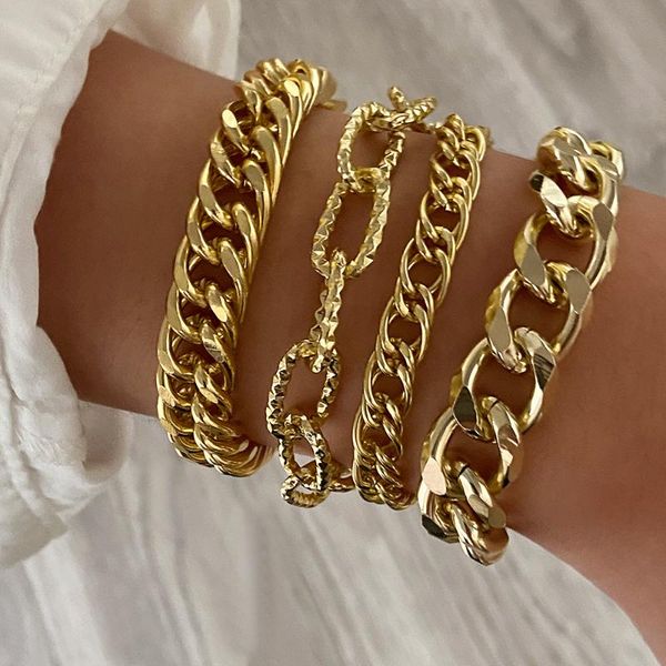 

link, chain fashion vintage gold thick personality gothic bracelet for women creative punk style femme jewelry, Black