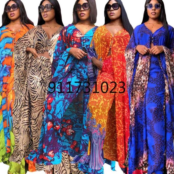 

ethnic clothing african clothes for women two piece pants sets maxi dress suits party dresses 2021 summer dashiki leopard print chiffon outf, Red