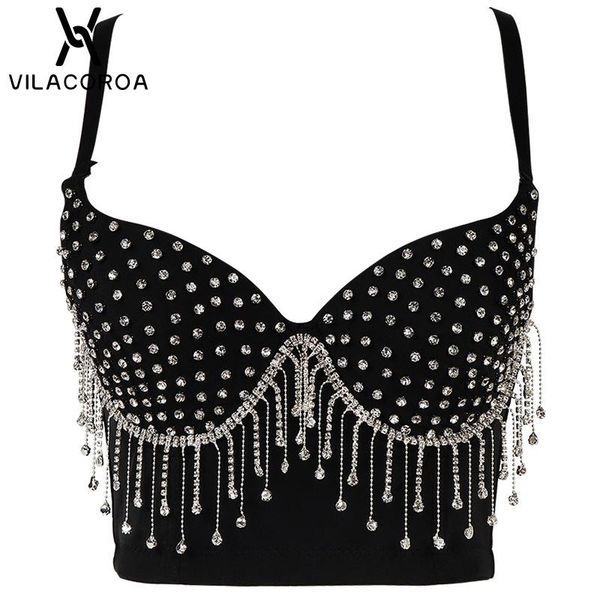 

diamond tassel black sling female crop tube shiny beaded nightclub camisoles high street corset women tank top, White