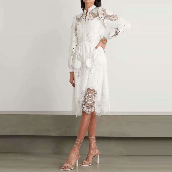 

fashion white lace dress 2021 spring autumn new long sleeve elegant chic women's dresses knee length l254, Black;gray