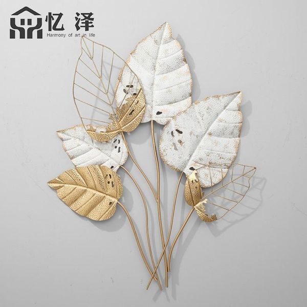 

decorative objects & figurines pastoral imitation of green plants hollowed-out golden leaves wrought iron wall hanging room porch three-dime