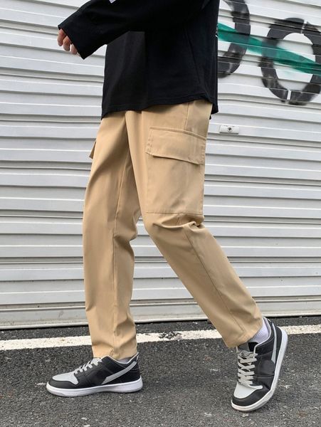 

men slant pocket cargo pants y61i#, Black