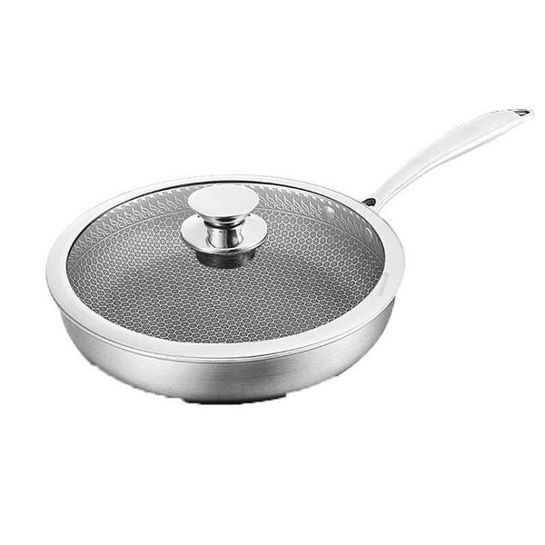 

pans 304 stainless steel frying pan uncoated durable non-stick wok handle griddle for kitchen induction cooker