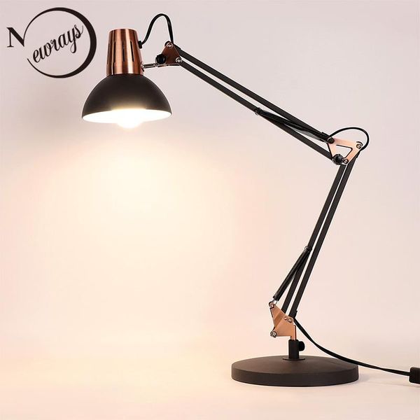 

led folding metal office home bedside reading adjustable long arm dimming table lamp living room bedroom eu/us plug desk lights