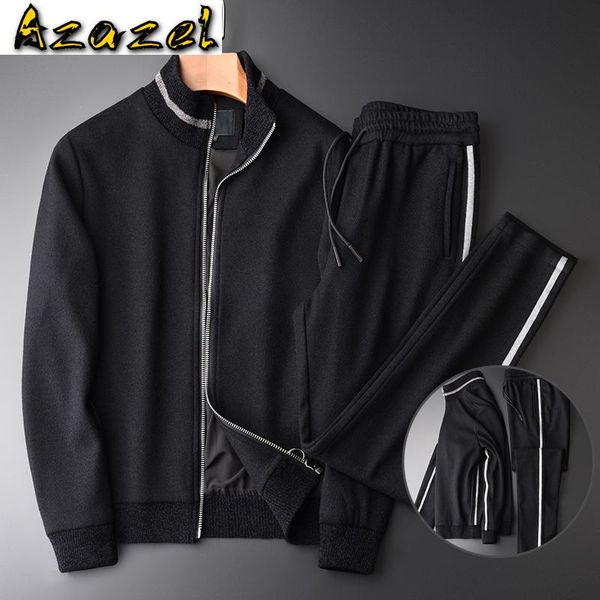 

azazel thicken mens tracksuit (jacket+pants) luxury stand collar zipper male sets fashion slim fit casual man pants 4xl, Gray