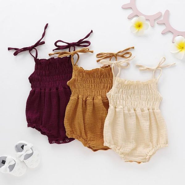 

color born bodysuits summer boy girl lacing jumpsuit sleeveless backless crawling suit cotton soft baby clothes rompers, Blue