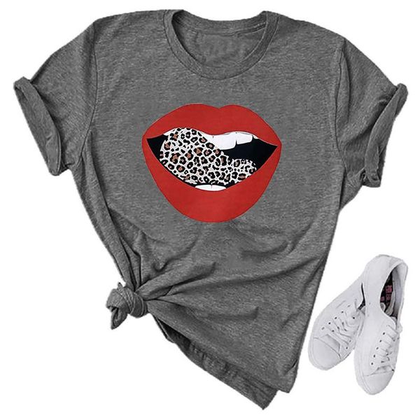 

women's t-shirt harajuku casual lip printing short sleeve o neck loose women pulovers oversized tee shirt femme zaraing, White