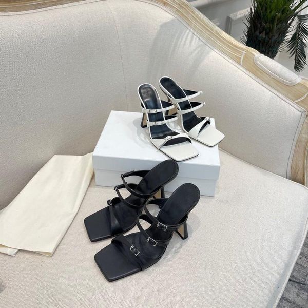 

slippers 2021 est summer shoes woman retro genuine leather open-toes strange style metal decora, Black