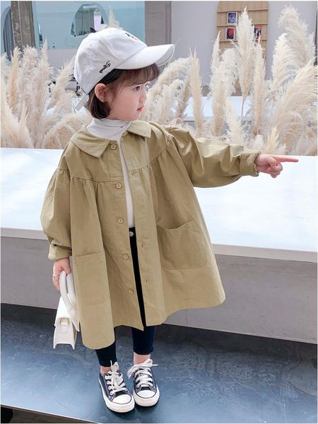 

coat toddler girls trench korean style fashion long windbreaker 2021 spring autumn loose casual jacket outerwear for children, Blue;gray