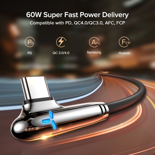 

cell phone cables usb-c to type-c cable pd 60w 90 degree quick charger fast charging cord for xiaomi samsung macbook pro ipad