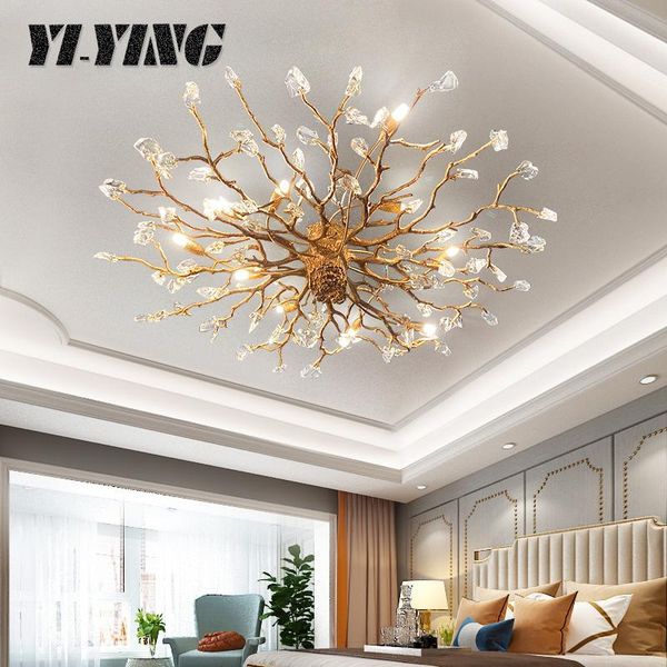 

post modern all copper ceiling low rise unit special branch crystal stone ceiling lamp bedroom living room lamps