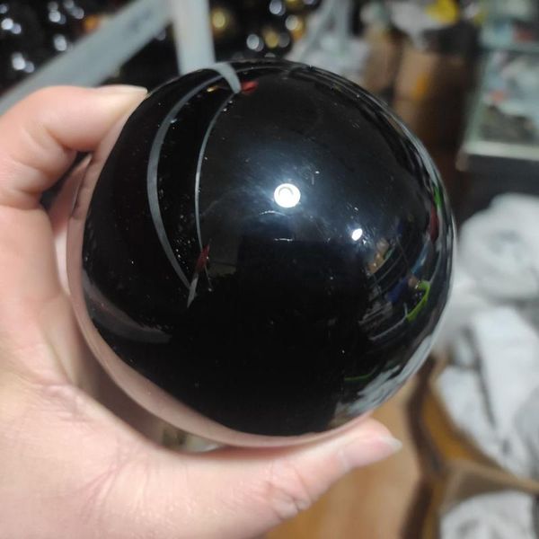 

decorative objects & figurines 1pcs natural obsidian smooth polished genuine black meditation healing divination sphere crystal ball