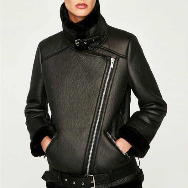 

women's leather & faux coat female pu jacket autumn winter women clothes 2021 korean fur chaqueta mujer zt4582, Black