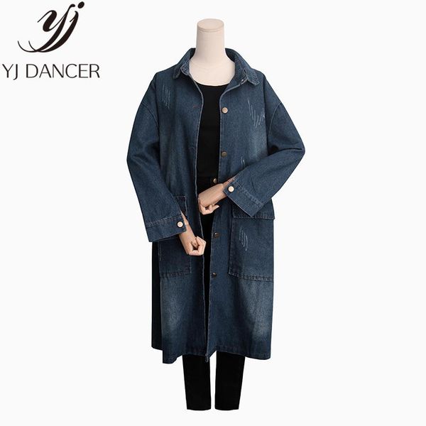 

women's jackets 2021 spring autumn plus size fashion women casual loose long section windbreaker denim jacket female coat ljj0088, Black;brown