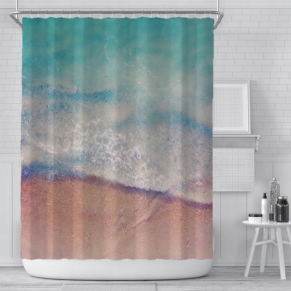 

shower curtains pink sand and waves scenery curtain set with 12 hooks bathroom decoration