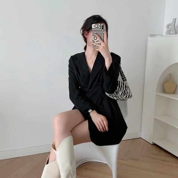 

women's suits & blazers xeaxy 2021 women elegant black v neck long sleeve suit female vintage office lady single button bow behind blaz, White;black